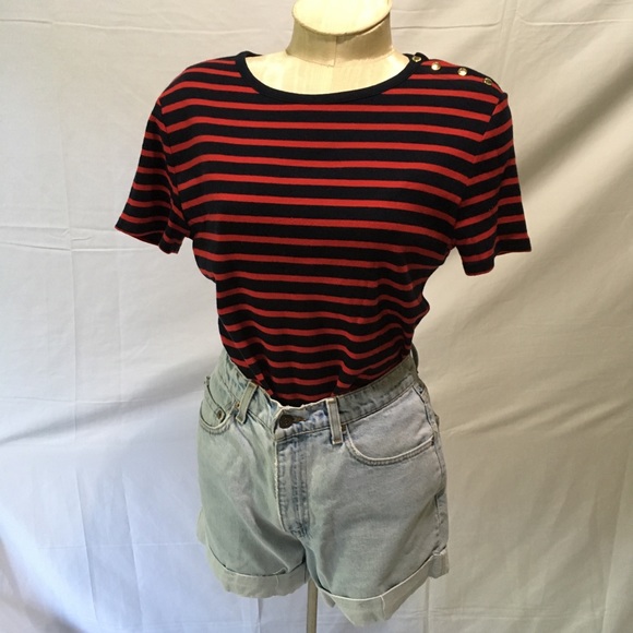 Chaps | Tops | Chaps Classic Stripe Red Navy Tee Shirt | Poshmark